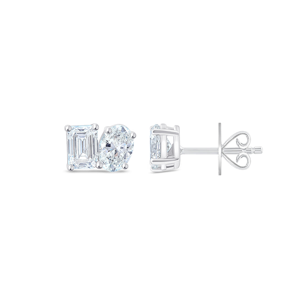 Emerald  Oval Cut Toi Et Moi Stud Earrings