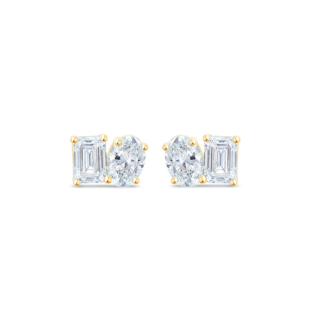 Emerald  Oval Cut Toi Et Moi Stud Earrings