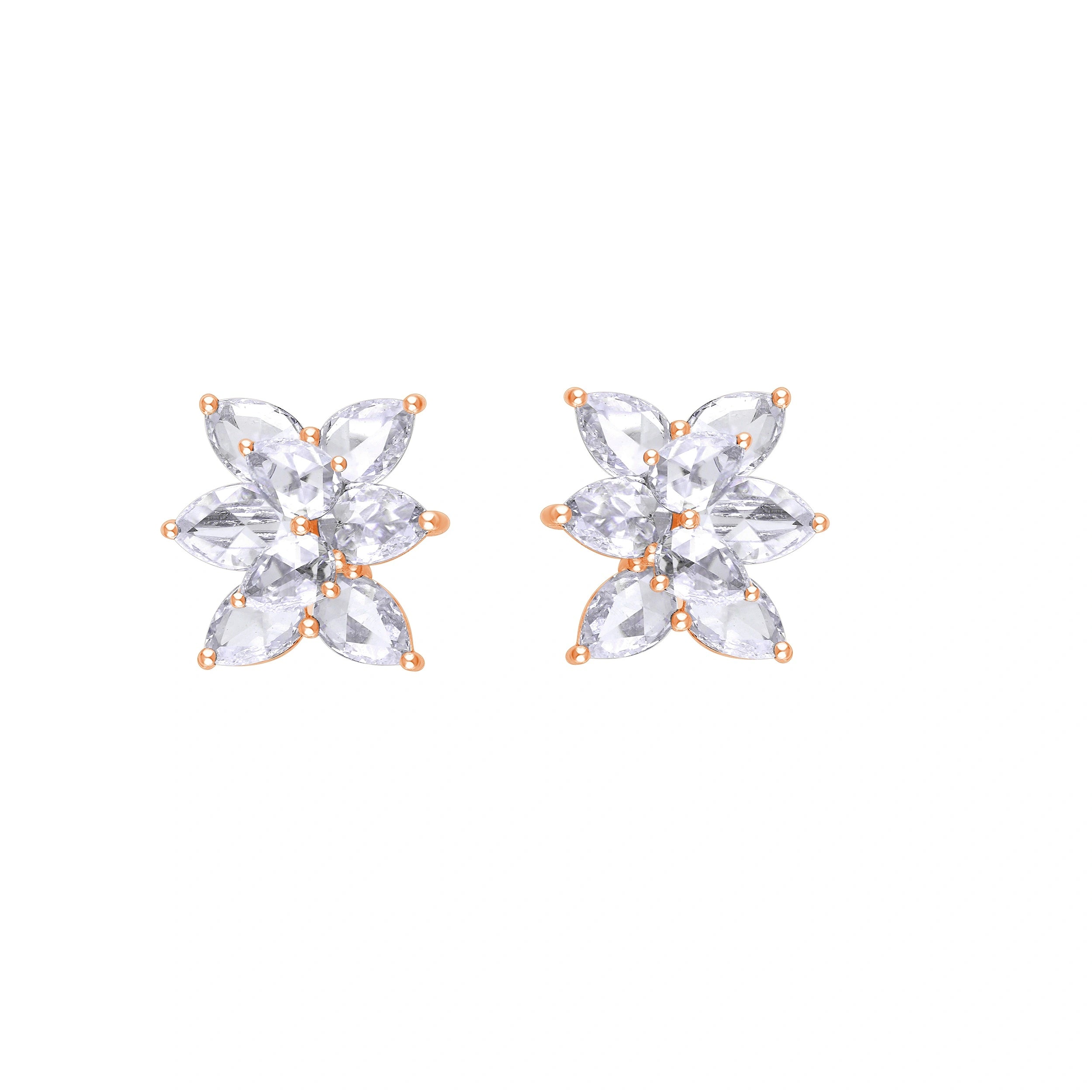 Rose Cut Floral Cluster Stud Earrings
