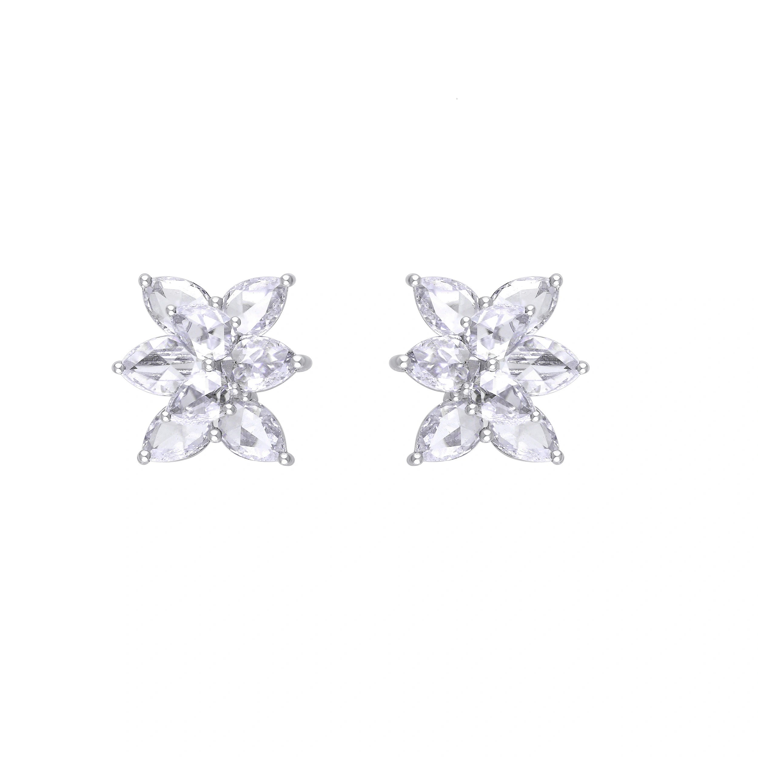Rose Cut Floral Cluster Stud Earrings