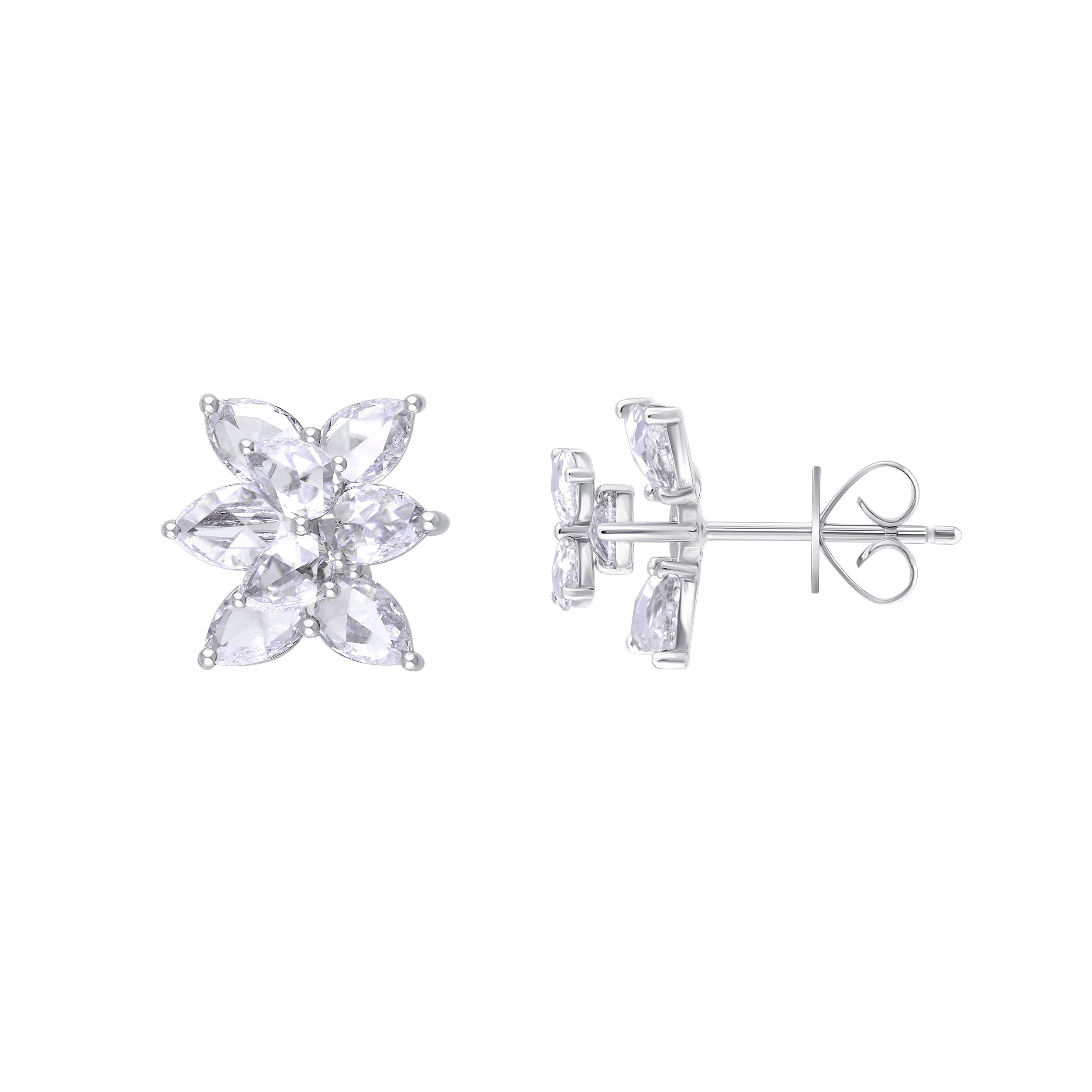 Rose Cut Floral Cluster Stud Earrings