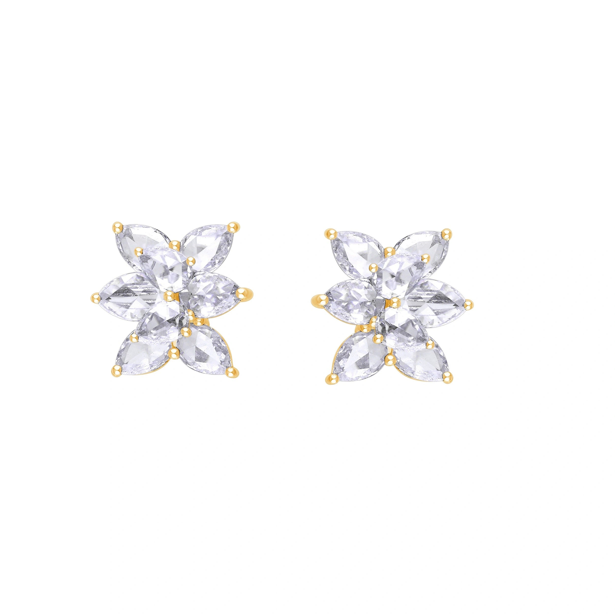 Rose Cut Floral Cluster Stud Earrings