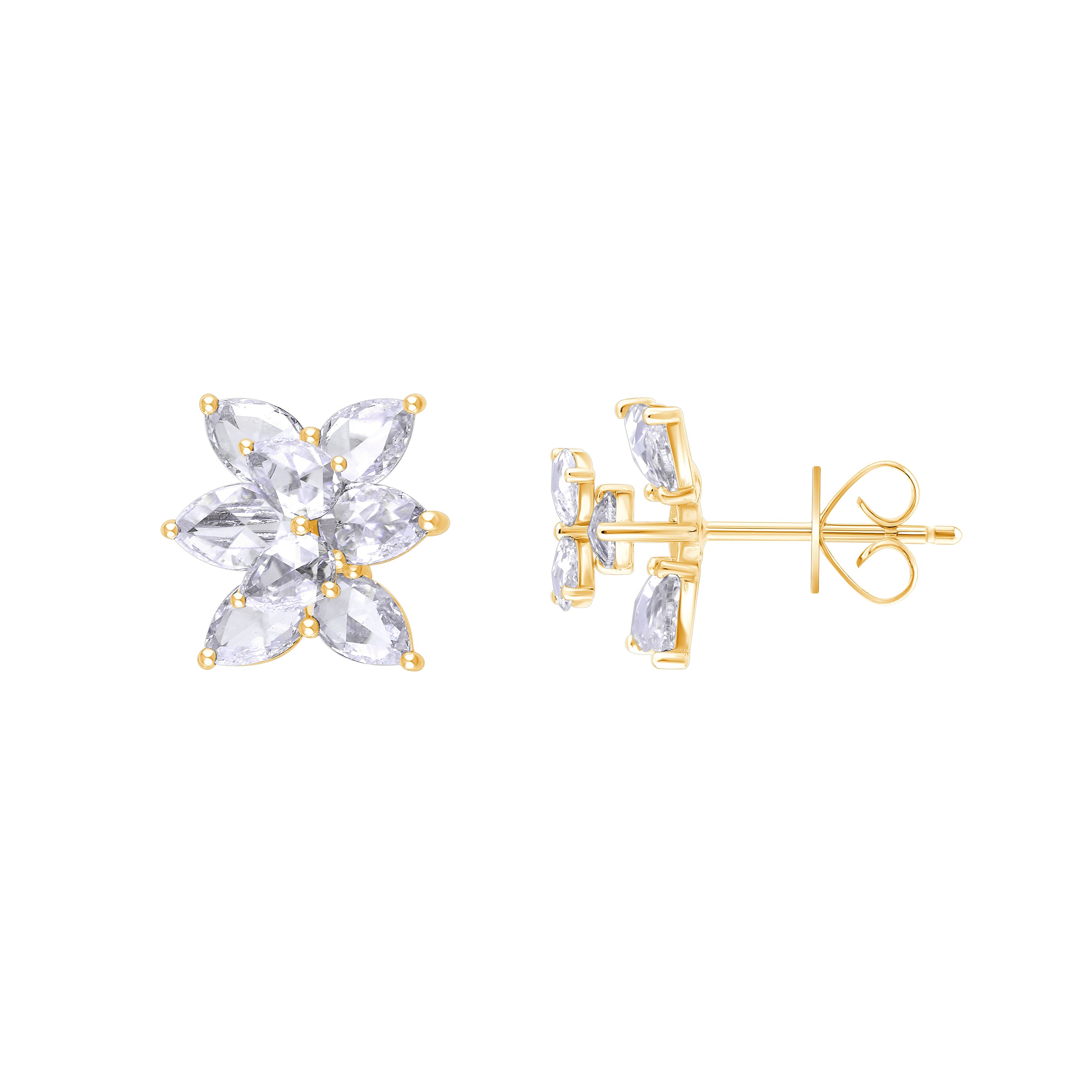 Rose Cut Floral Cluster Stud Earrings