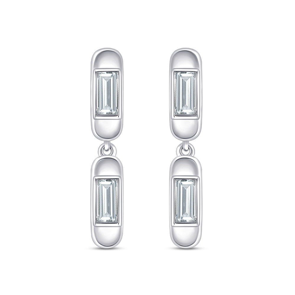 Baguette Cut Double Capsule Drop Earrings