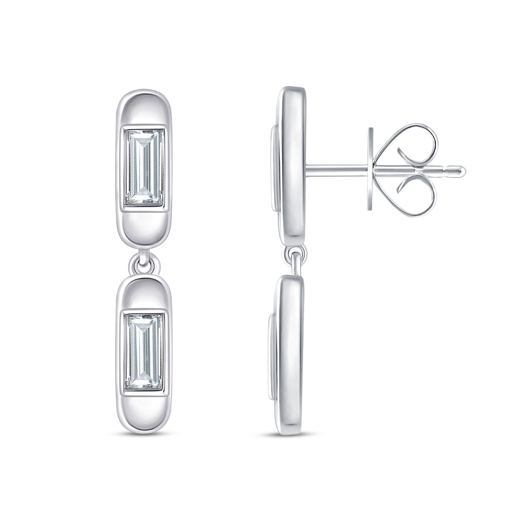 Baguette Cut Double Capsule Drop Earrings