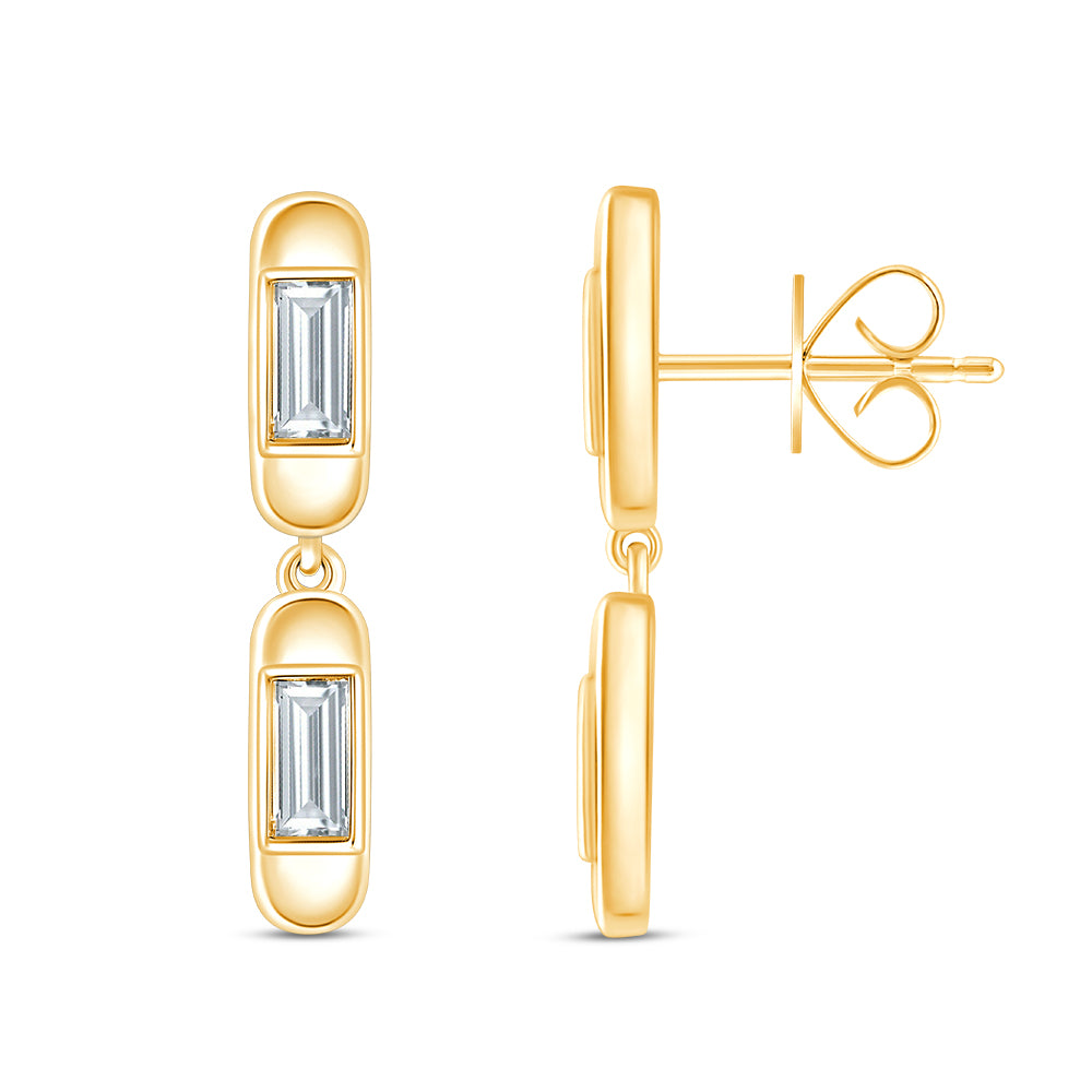 Baguette Cut Double Capsule Drop Earrings