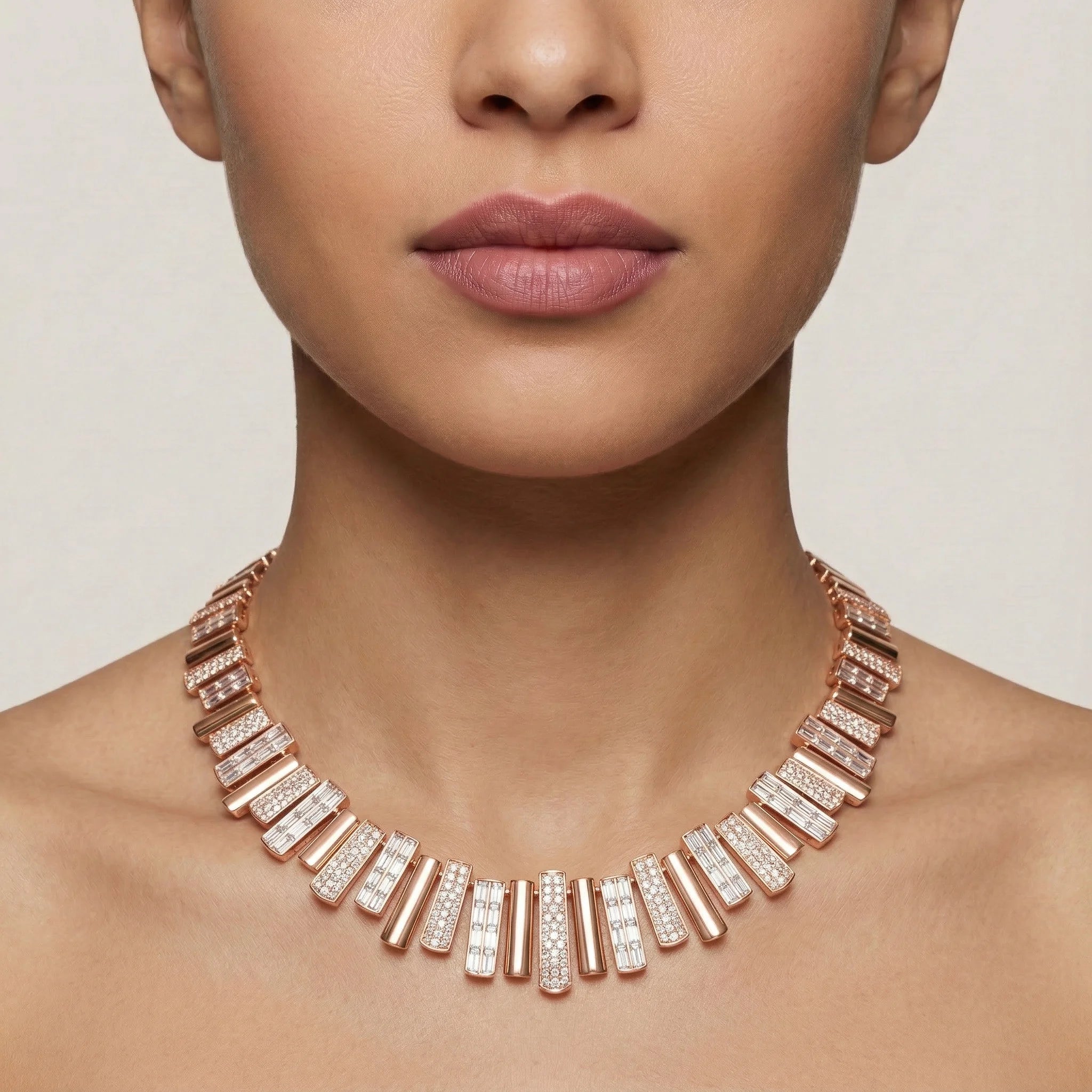 Mixed Cut Staggered Bar Necklace