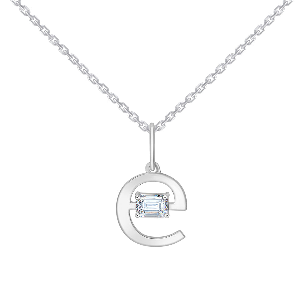 Emerald Cut Initial E Pendant