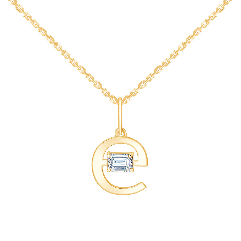 Emerald Cut Initial E Pendant