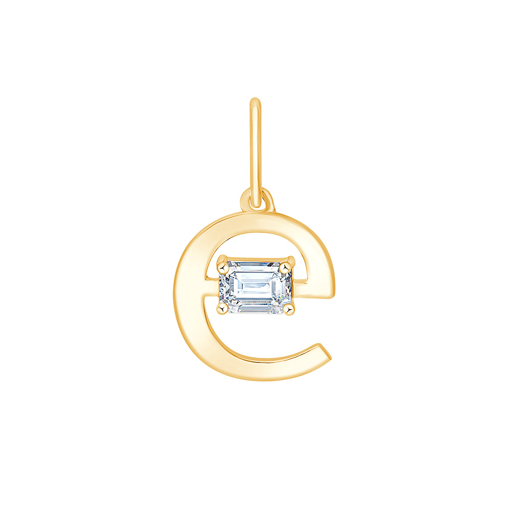 Emerald Cut Initial E Pendant