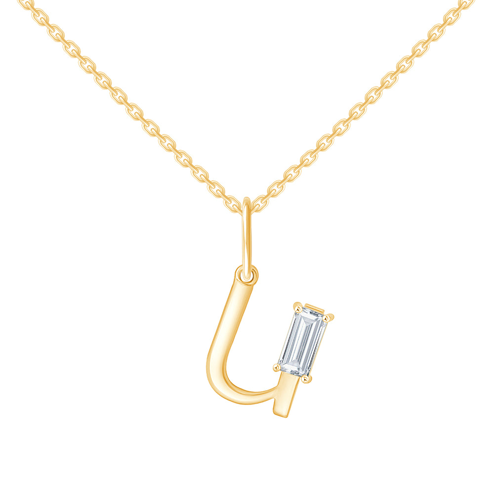 Baguette Cut Initial U Pendant