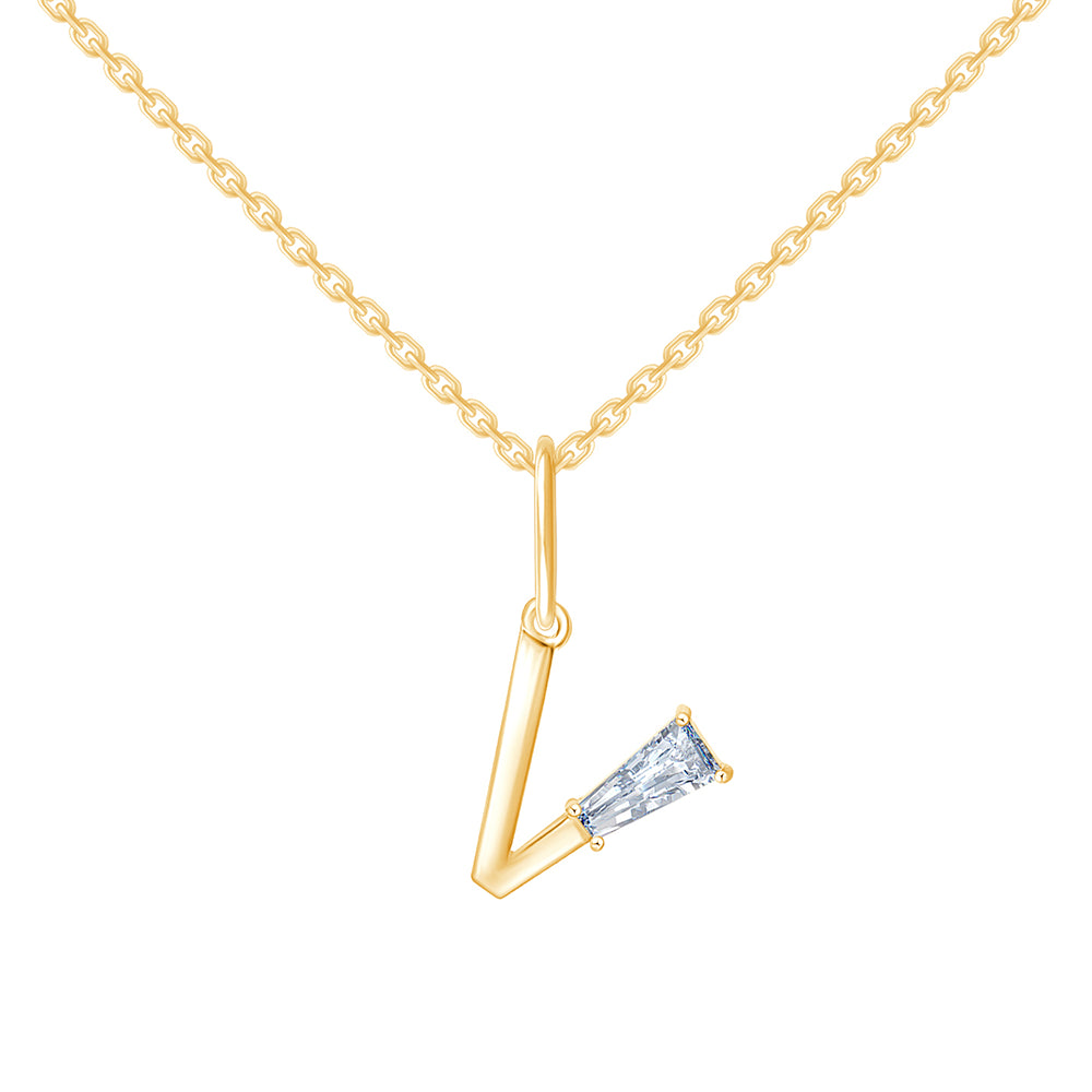 Baguette Cut Initial V Pendant