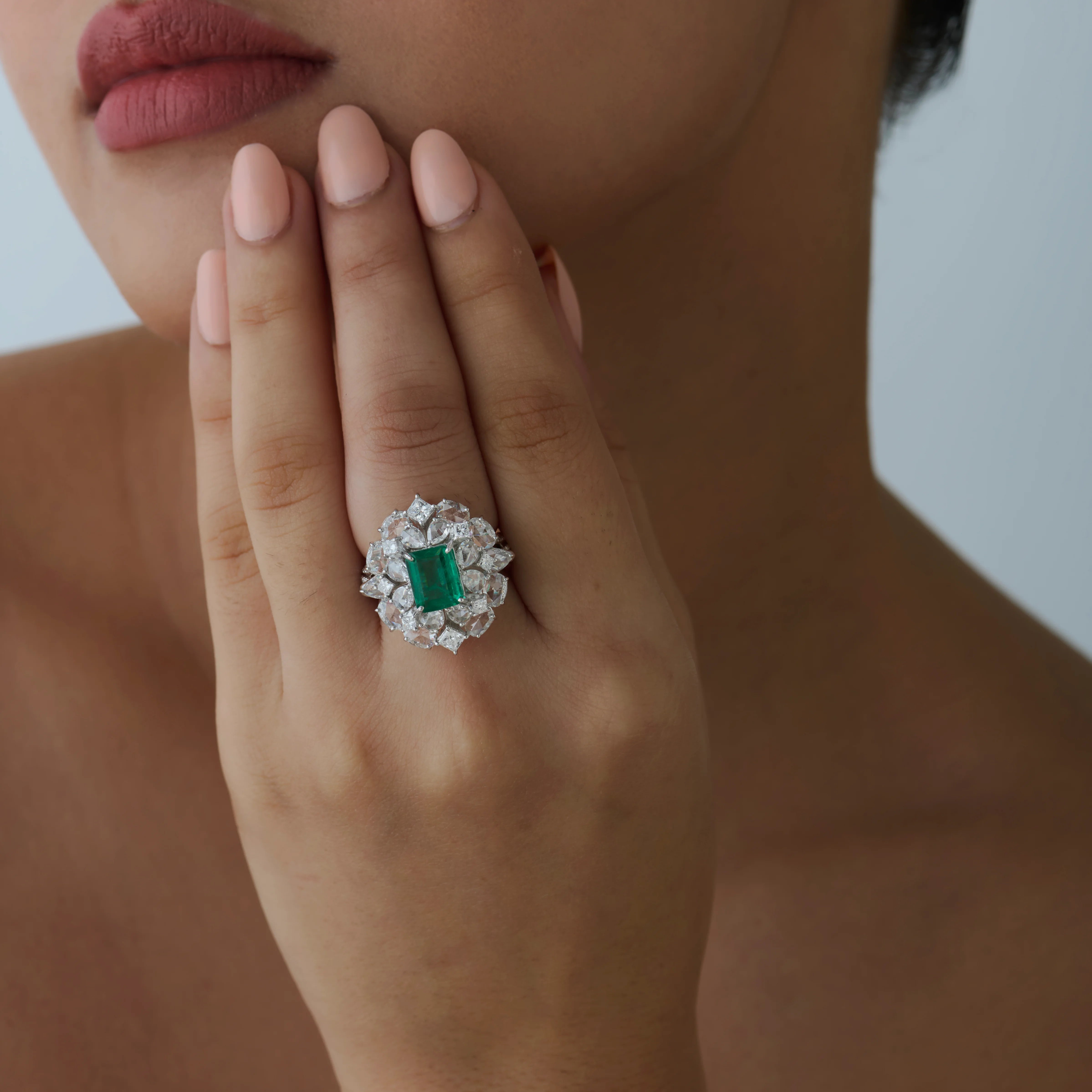 SemiPrecious Emerald Floral Ring