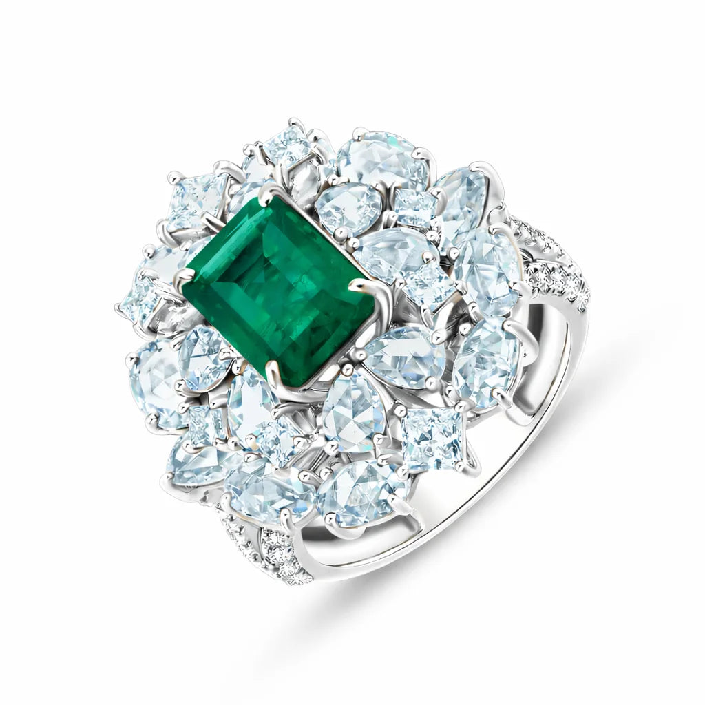 SemiPrecious Emerald Floral Ring