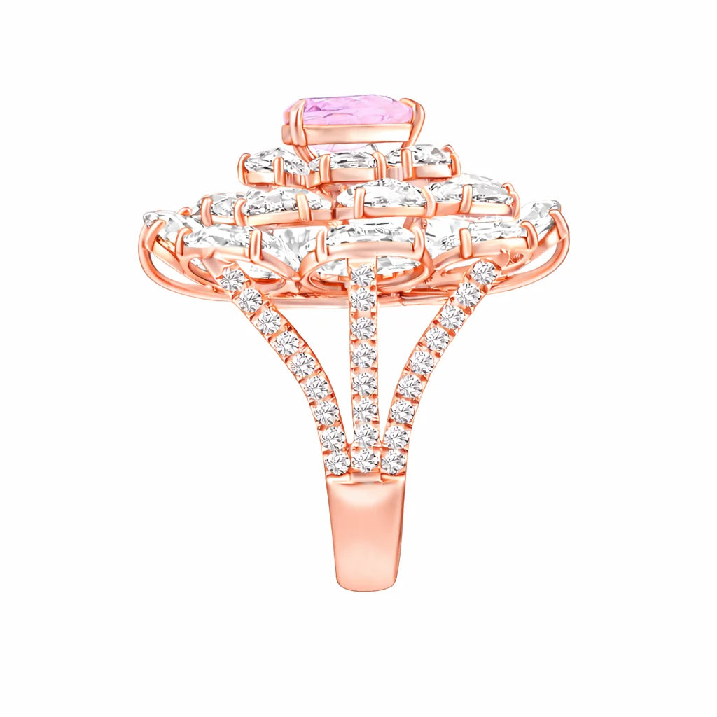 Pear Cut Pink Colorstone Floral Statement Ring