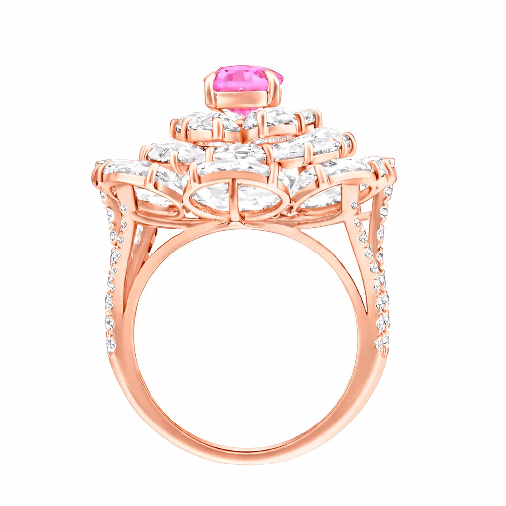 Pear Cut Pink Colorstone Floral Statement Ring