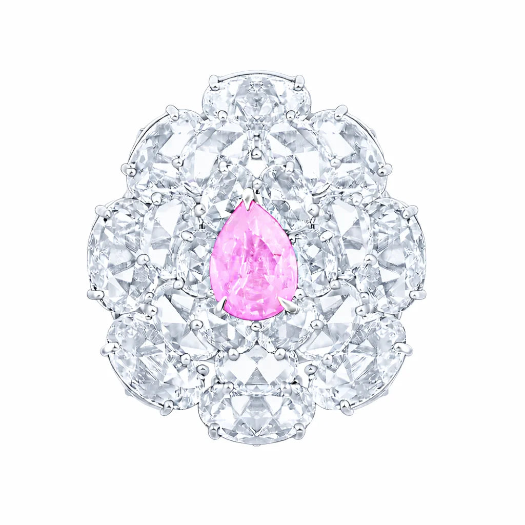 Pear Cut Pink Colorstone Floral Statement Ring