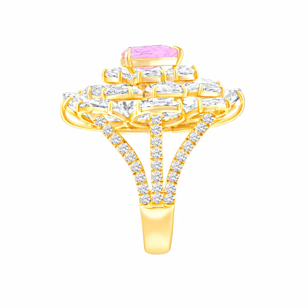 Pear Cut Pink Colorstone Floral Statement Ring