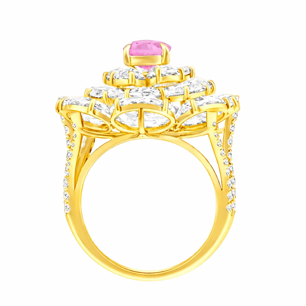 Pear Cut Pink Colorstone Floral Statement Ring