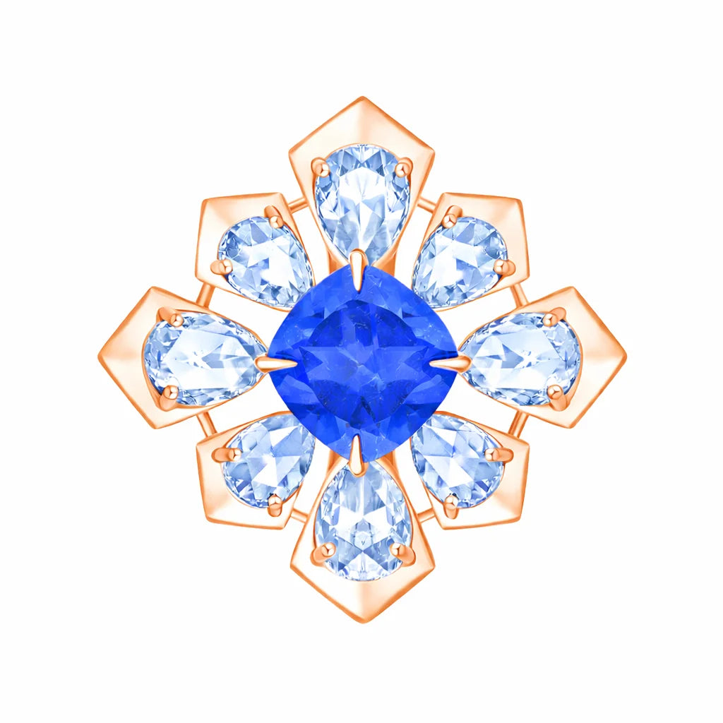 Cushion Cut Blue Colorstone Floral  Ring 