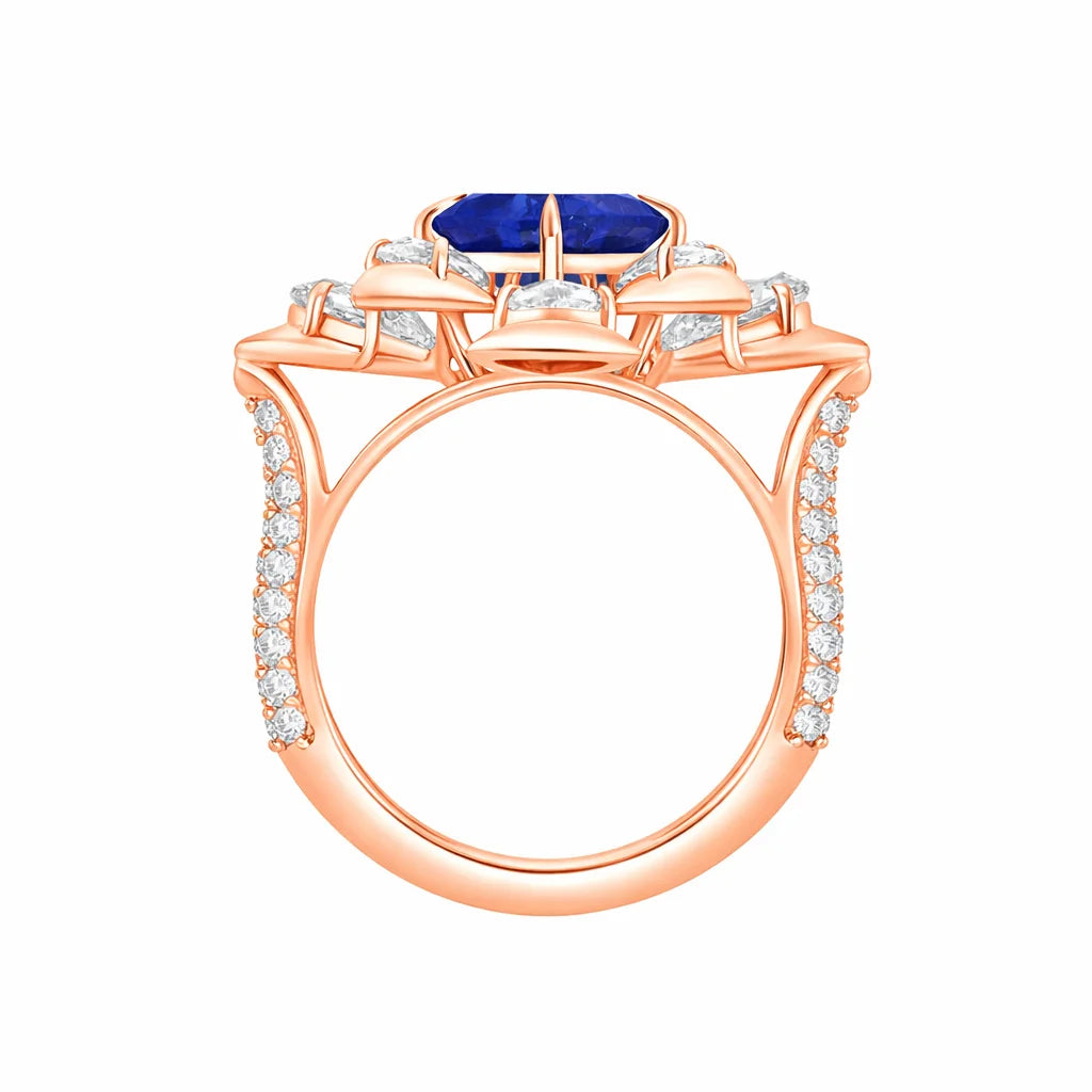 Cushion Cut Blue Colorstone Floral  Ring 