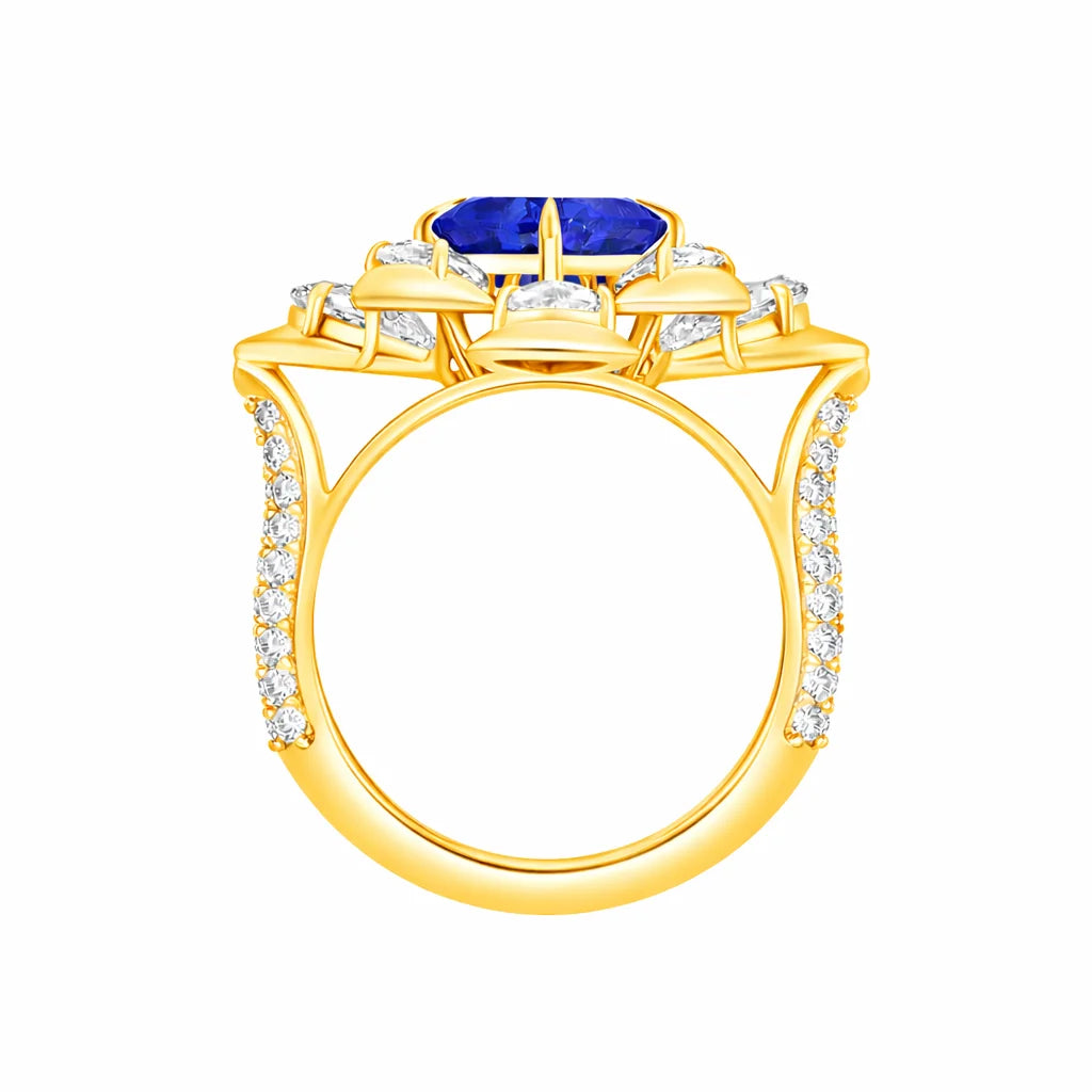 Cushion Cut Blue Colorstone Floral  Ring 