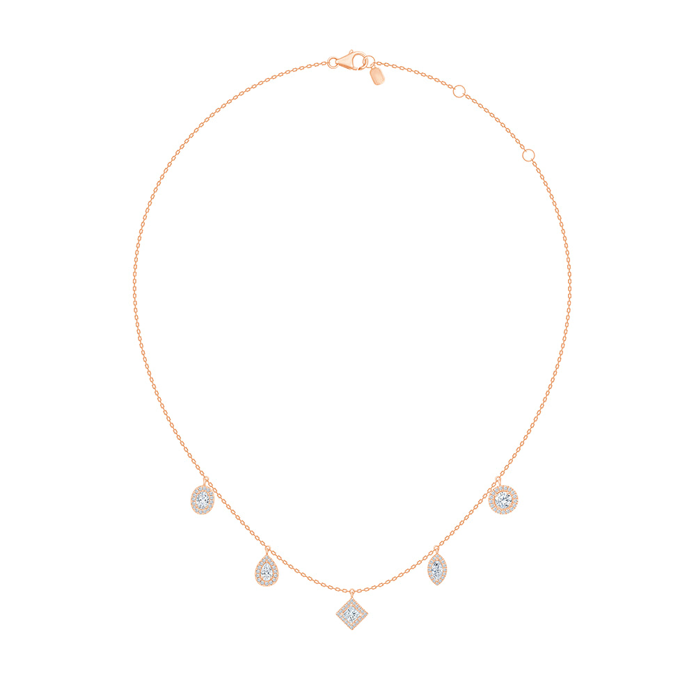 Mixed Cut halo Station Necklace 
