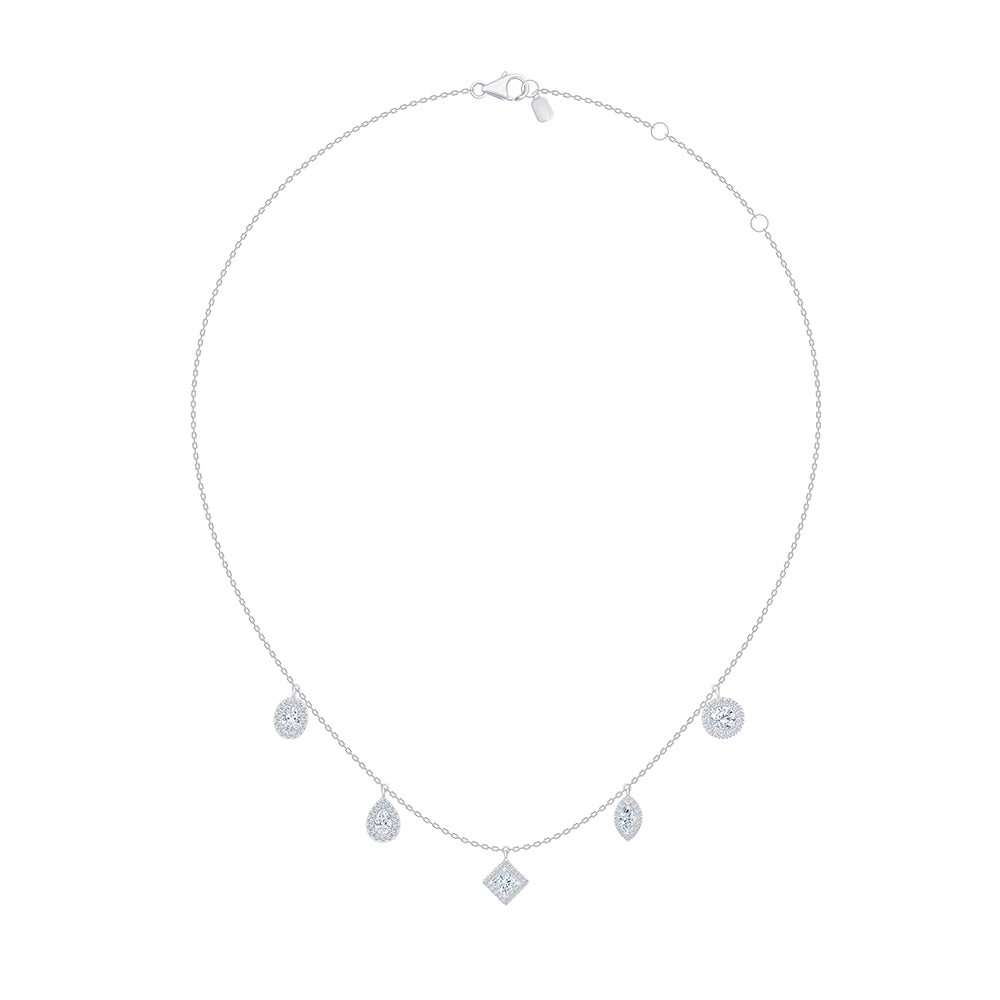 Mixed Cut halo Station Necklace 