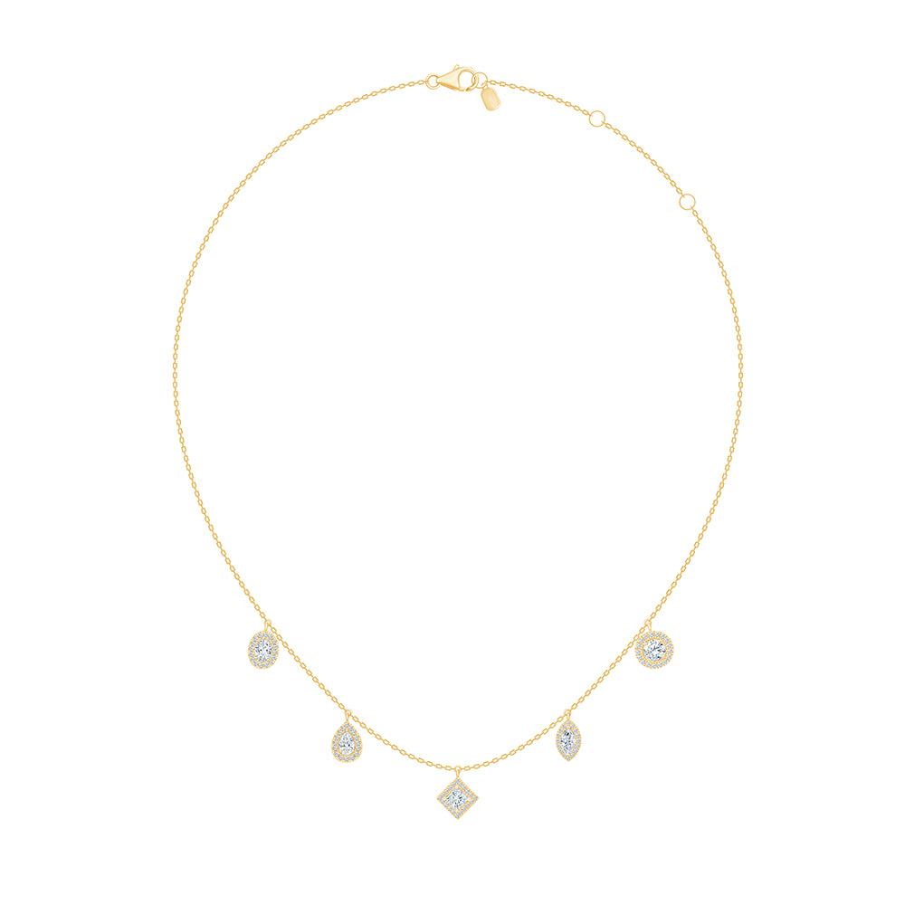 Mixed Cut halo Station Necklace 