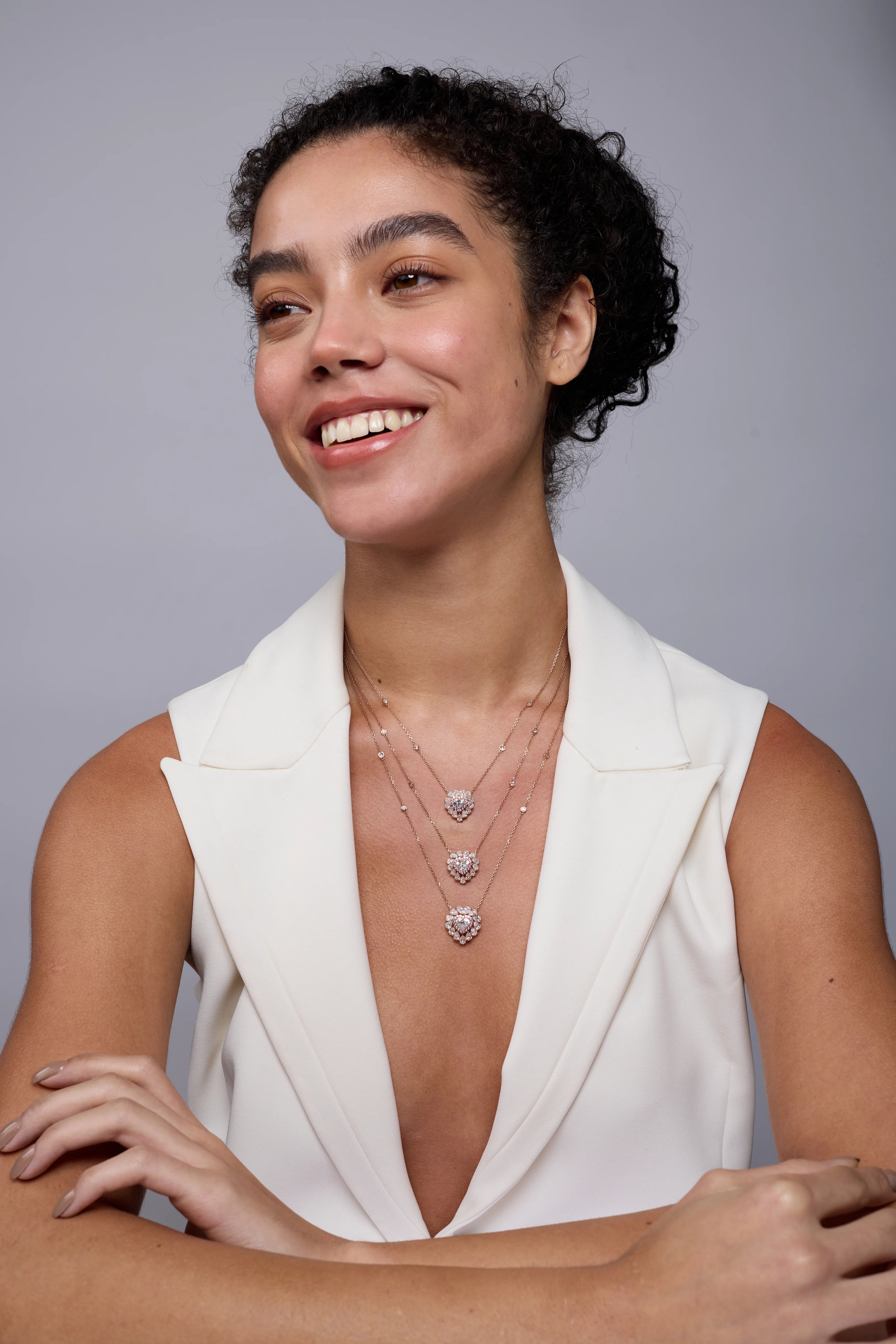 Heart Cut Double Halo Layered Necklace
