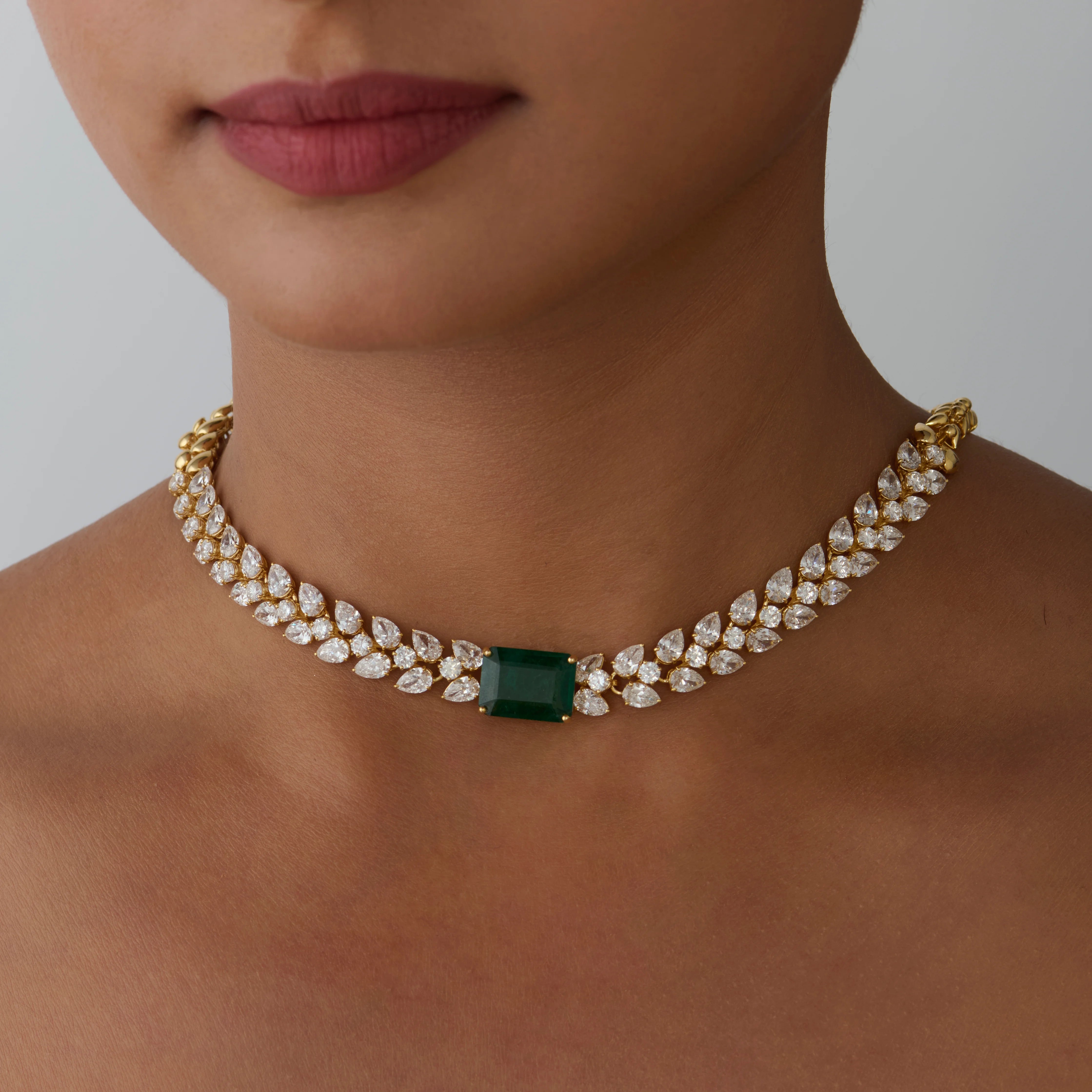 Pear Cut Vine Emerald Necklace