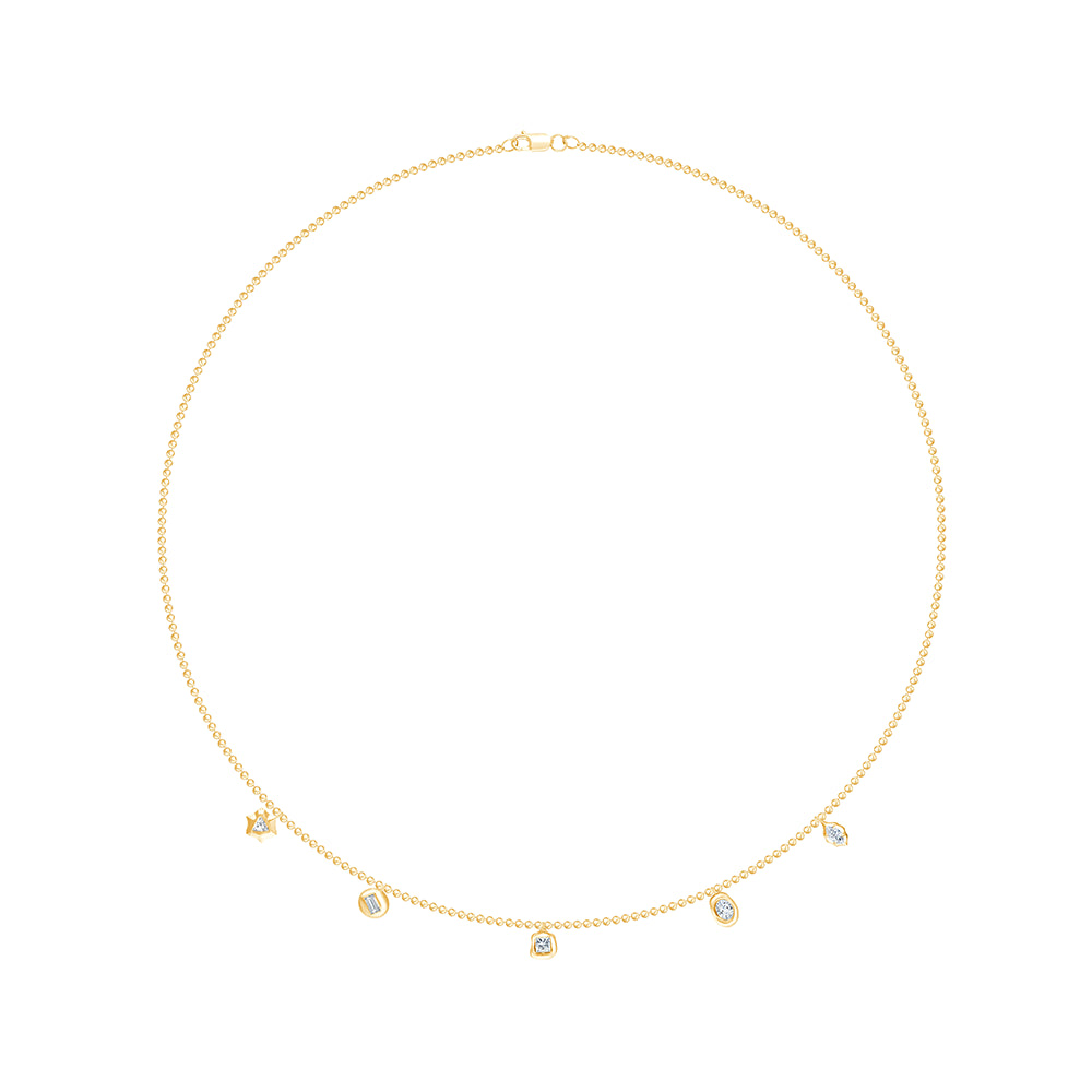 Mixed Cut Bead Chain Charm Necklace