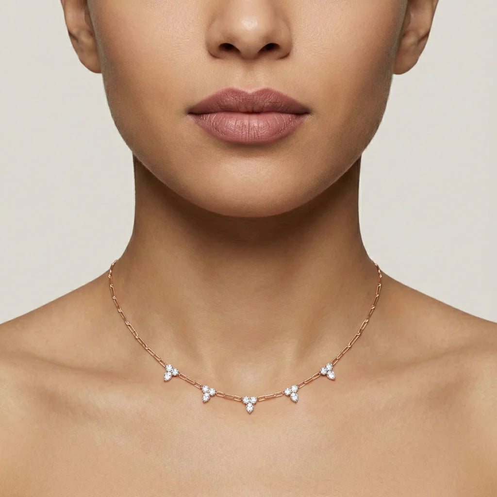 Pear  Brilliant Cut Trio Station Necklace