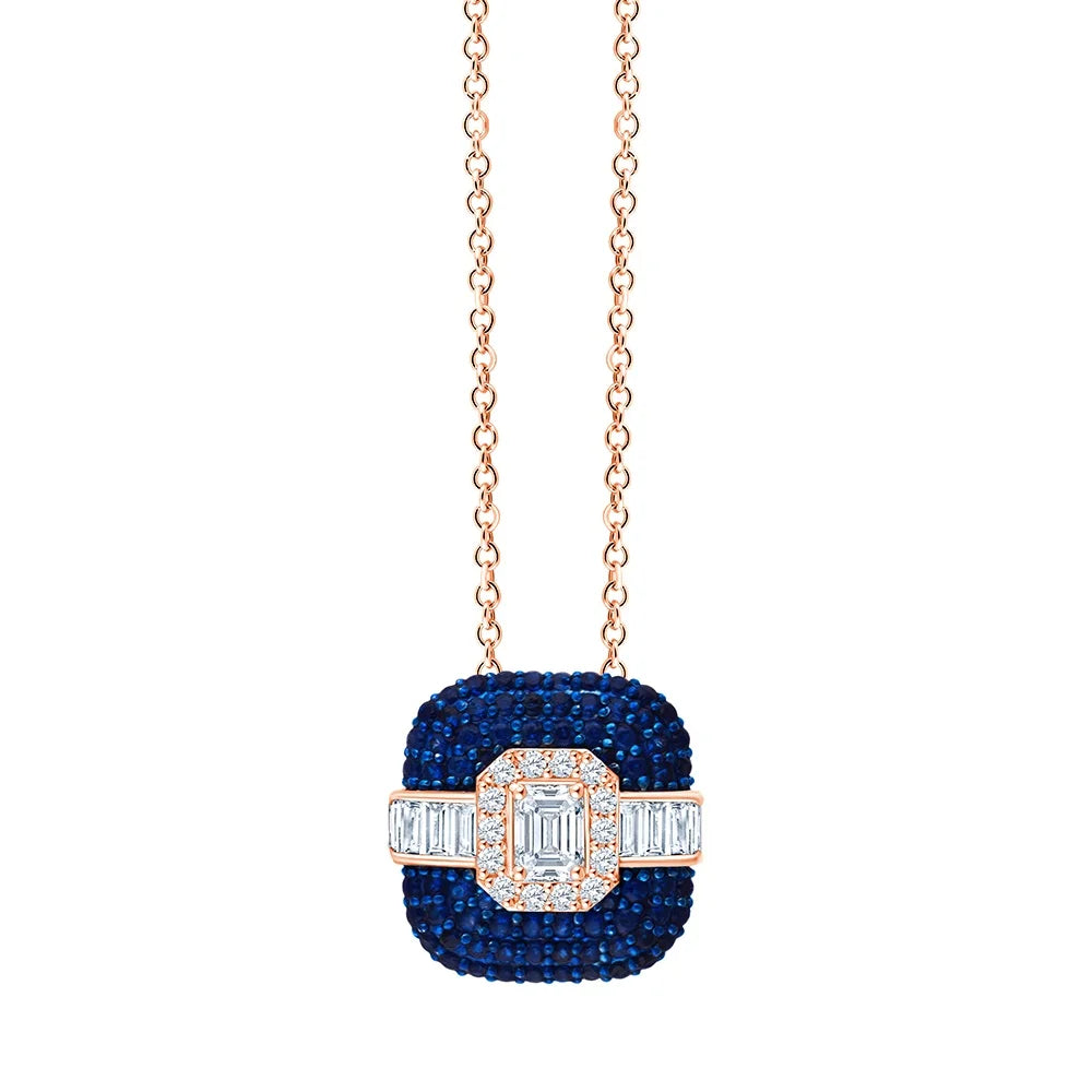 Emerald Cut Diamond and Semi Precious Square Pendant