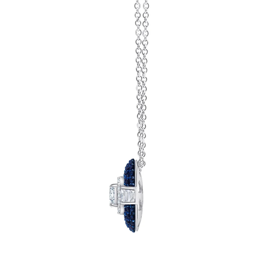 Emerald Cut Diamond and Semi Precious Square Pendant