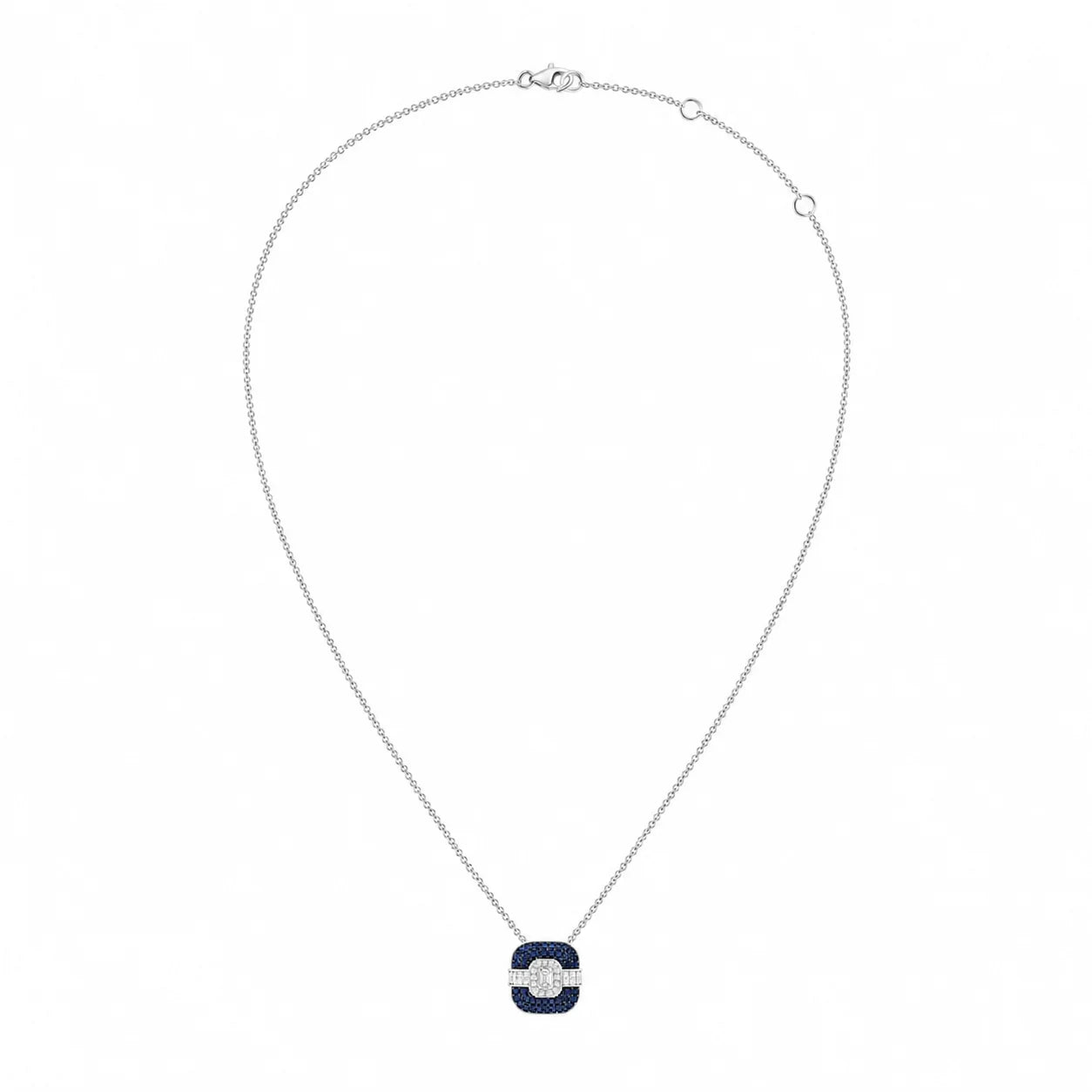 Emerald Cut Diamond and Semi Precious Square Pendant