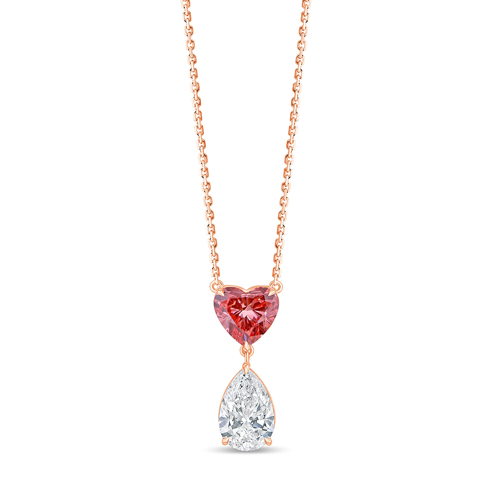 Heart  Pear Cut Pink Diamond Two Stone Pendant