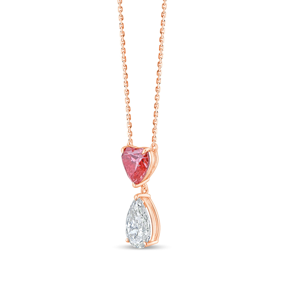 Heart  Pear Cut Pink Diamond Two Stone Pendant
