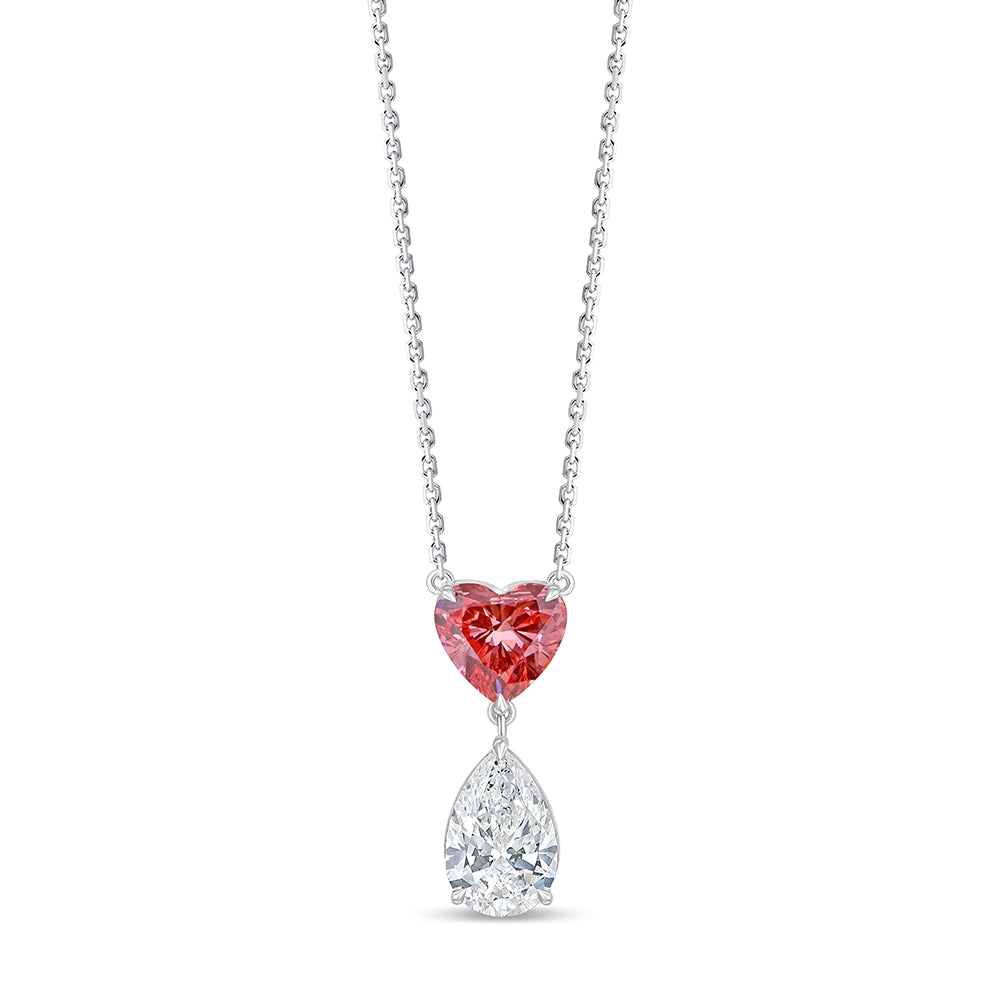Heart  Pear Cut Pink Diamond Two Stone Pendant