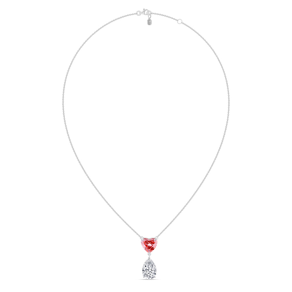 Heart  Pear Cut Pink Diamond Two Stone Pendant