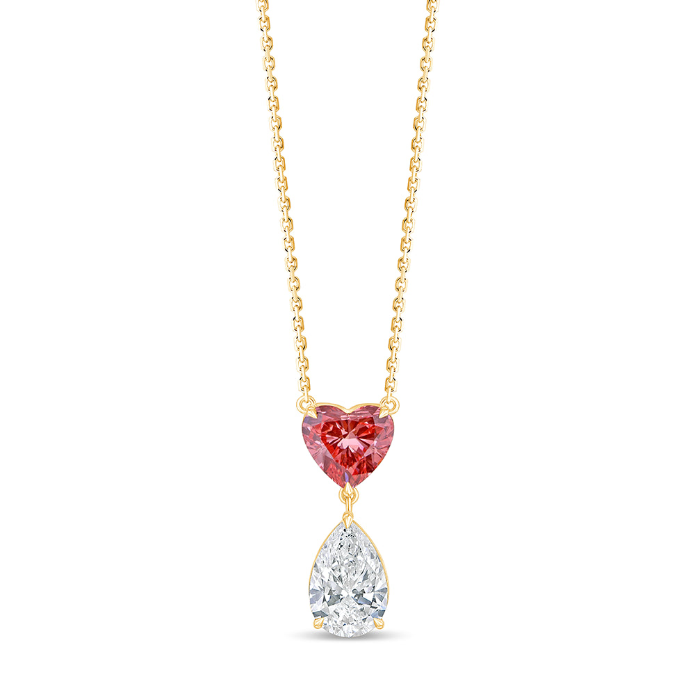 Heart  Pear Cut Pink Diamond Two Stone Pendant