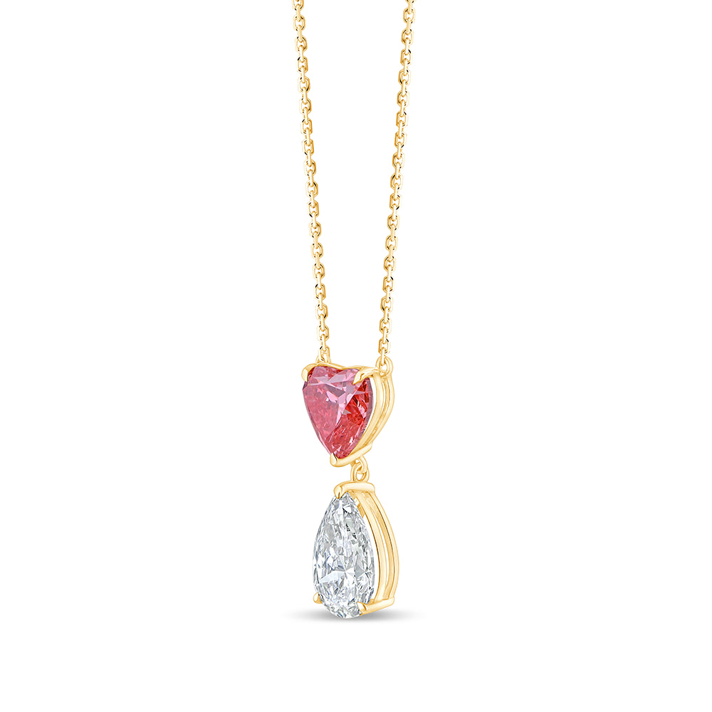Heart  Pear Cut Pink Diamond Two Stone Pendant