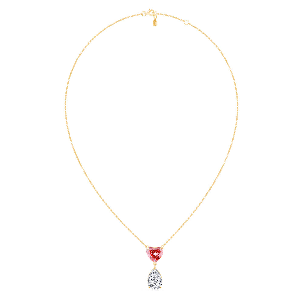 Heart  Pear Cut Pink Diamond Two Stone Pendant