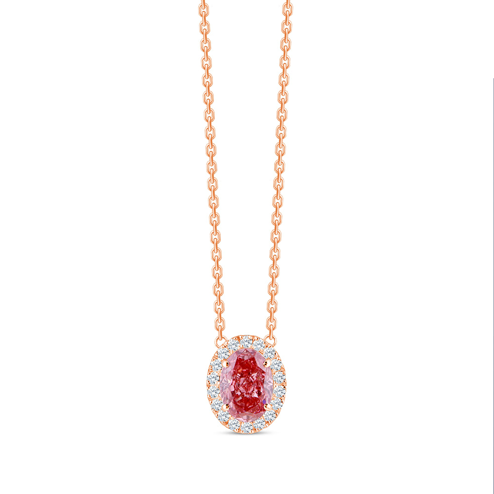 Oval Cut Pink Diamond Halo Pendant
