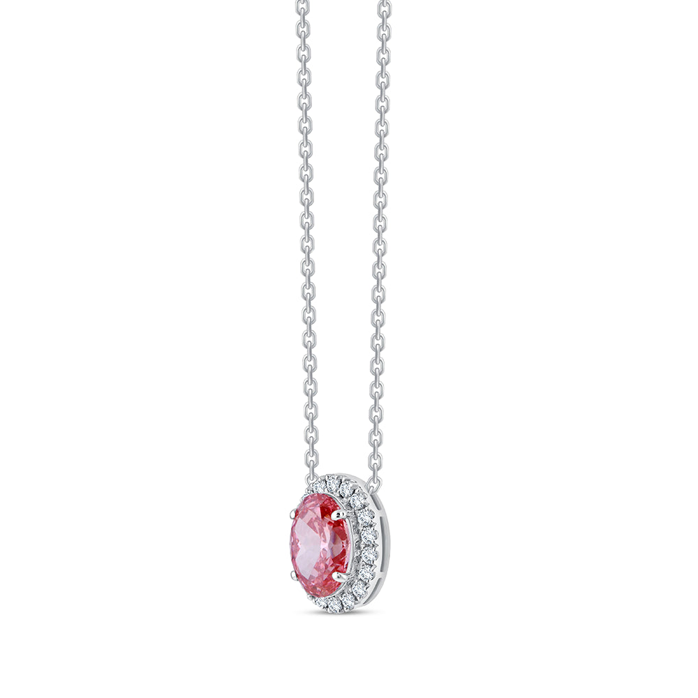 Oval Cut Pink Diamond Halo Pendant