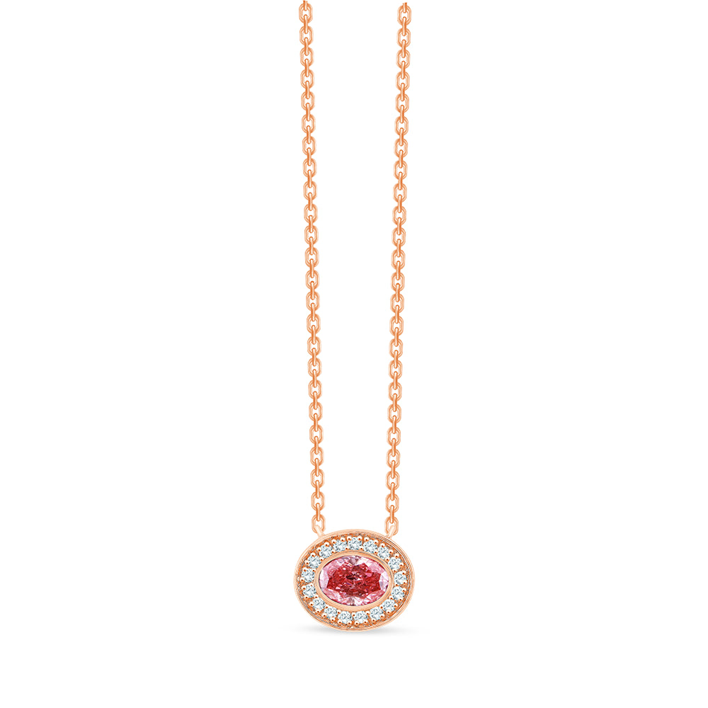 Oval Cut Pink Diamond Halo Pendant