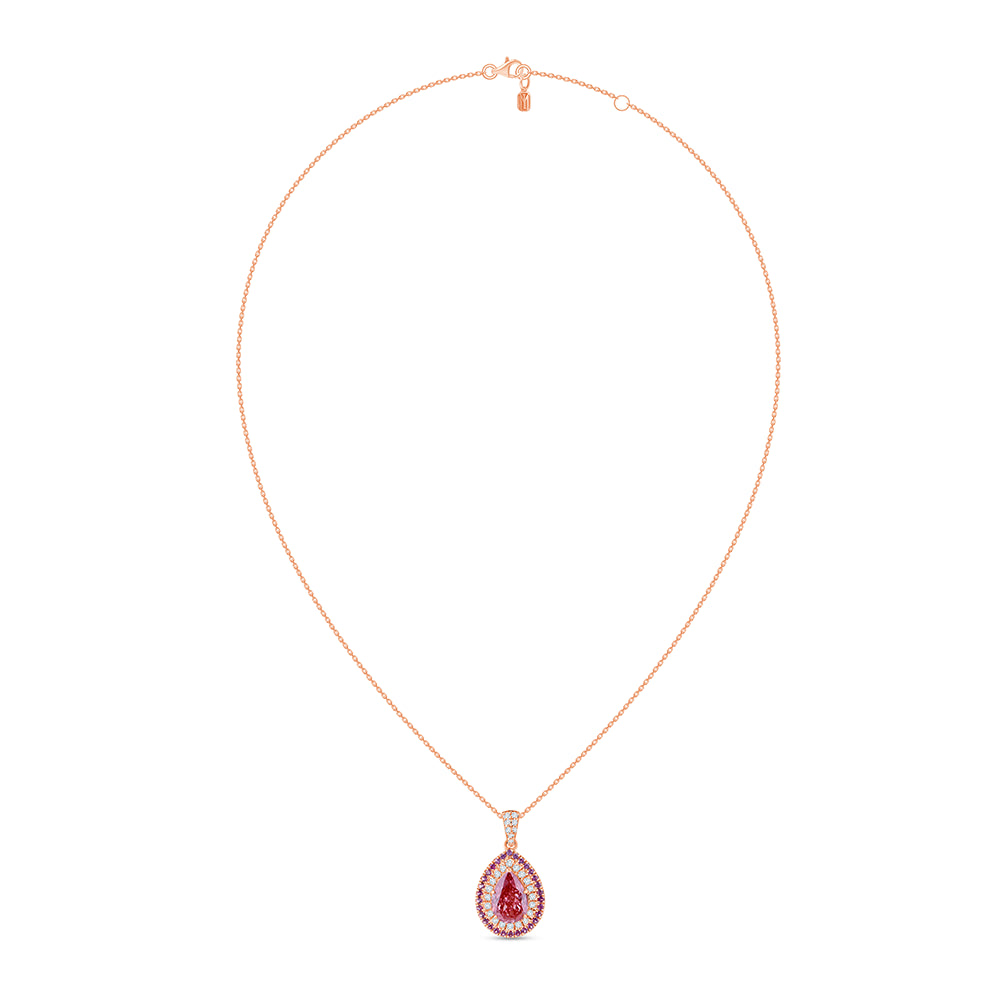 Pear Cut Pink Diamond  Pink Sapphire Double Halo Pendant