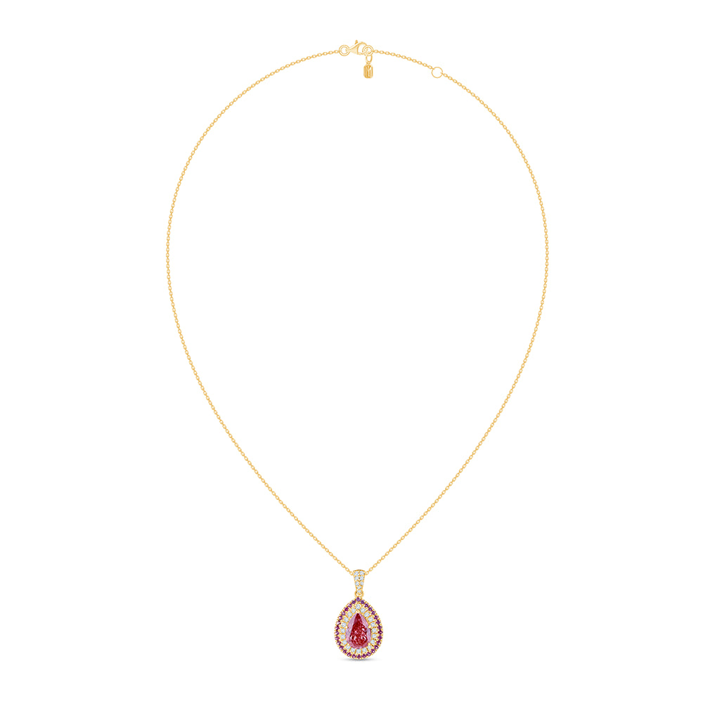 Pear Cut Pink Diamond  Pink Sapphire Double Halo Pendant