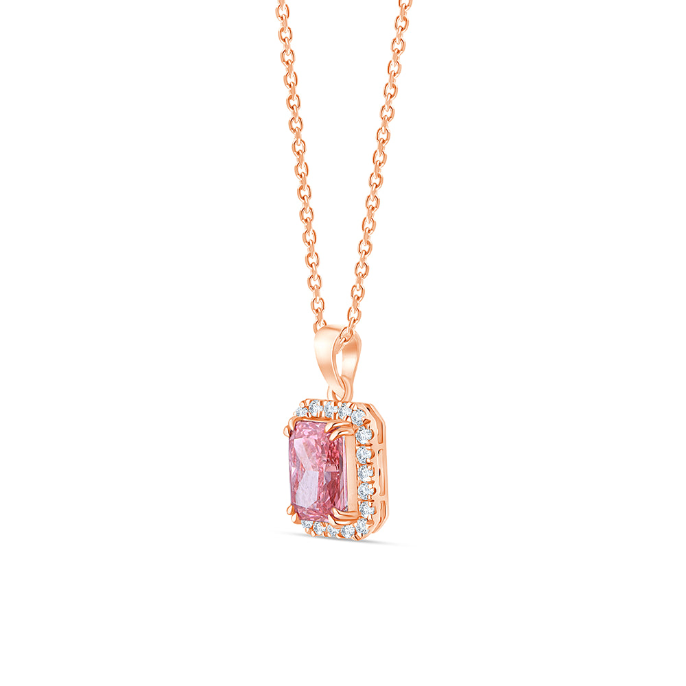 Cushion Cut Pink Diamond Halo Pendant