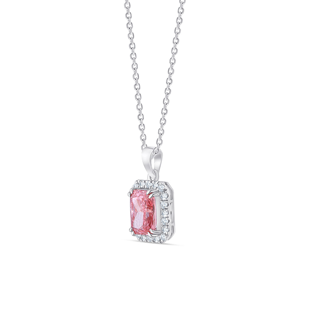 Cushion Cut Pink Diamond Halo Pendant